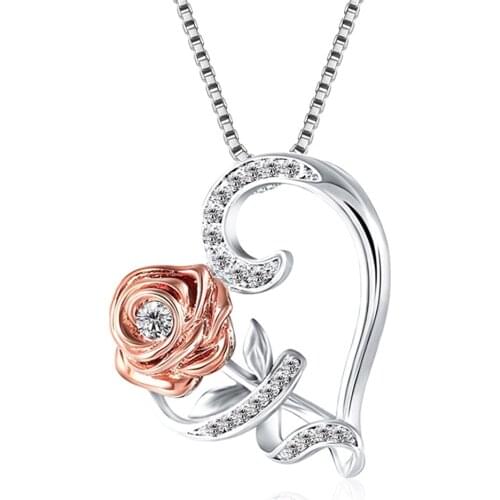 Women Necklace Silver Plated Love Rose Necklace Couple Wedding Engagement Necklace Give Girlfriend Birthday Gift Fashion Jewelry