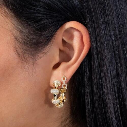 Gold color bamboo hoop earring vintage women modern jewelry micro pave cz geometric circle hoops