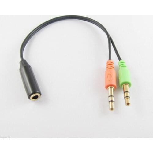 1pc 3.5mm Female To Dual 3.5mm Male Smartphone Headset To PC Adapter Audio Cable 20cm