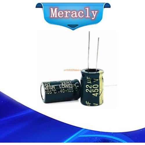 10~50pcs/lot 450v 22UF 450v22UF Low ESR/Impedance high frequency aluminum electrolytic capacitor size 13*20 20