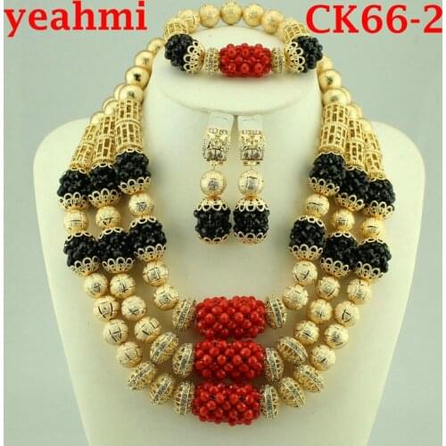 2020 Top quality Bridal Gift Nigerian Wedding African Beads Jewelry Set Fashion Dubai Gold-color Jewelry Set Costume Design CK66