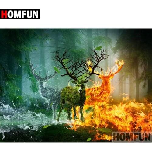 HOMFUN Full Square/Round Drill 5D DIY Diamond Painting "Ice fire deer"3D Diamond Embroidery Cross Stitch Home Decor A19560