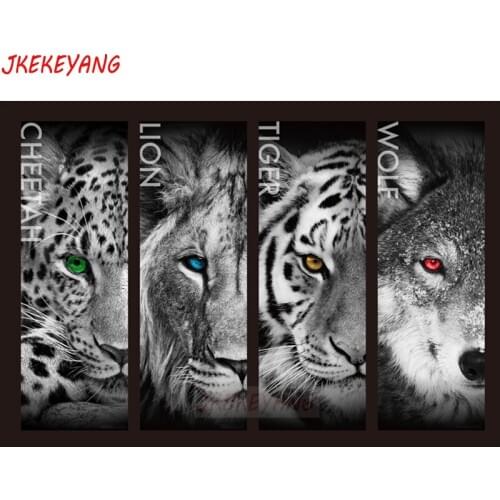 5d diy diamond painting Cross Stitch kits,4pcs full Square/round Diamond Embroidery Lion tiger cheetah wolf Diamond Mosaic Y3295