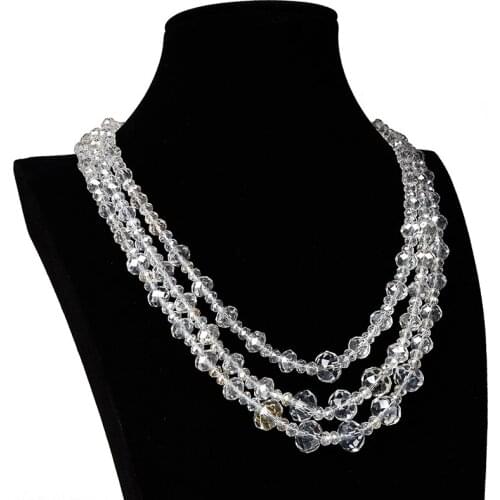 Brilliant Faceted 3 rows Silver gray Crystal Quartz Beads 5.5-14mm Elegant Necklace Making Design Customized For Women 120