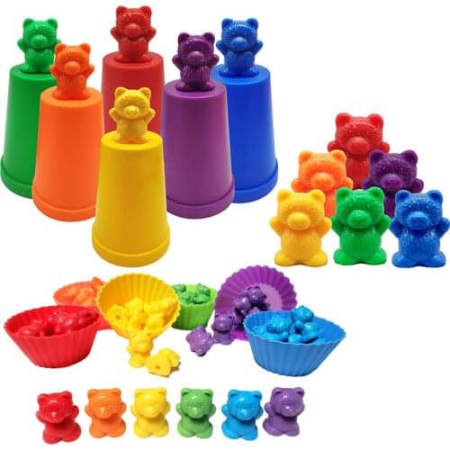 Children Montessori Toy Rainbow Counting Bears with Matching Sorting Cups Math Toddler Games Kids Preschool Educational Toys