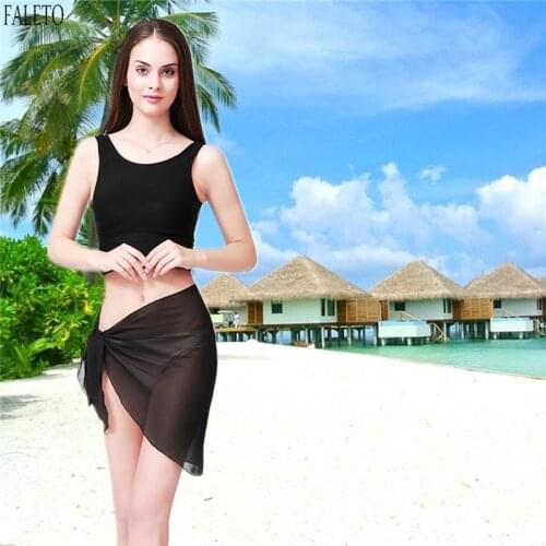 Faleto Solid Women Chiffon Beach Cover Up Sarong Wrap Swimwear Ruffle Pareo Swimsuit Ladies Short Summer Sexy Beaches Covers Up