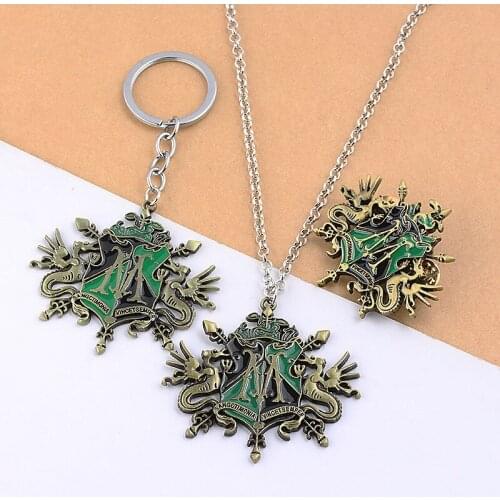 Movie Malfoy Family Heraldry Logo Necklaces for Men Women Metal Pendant Necklace Key Chains Brooch Jewelry Christmas Gifts