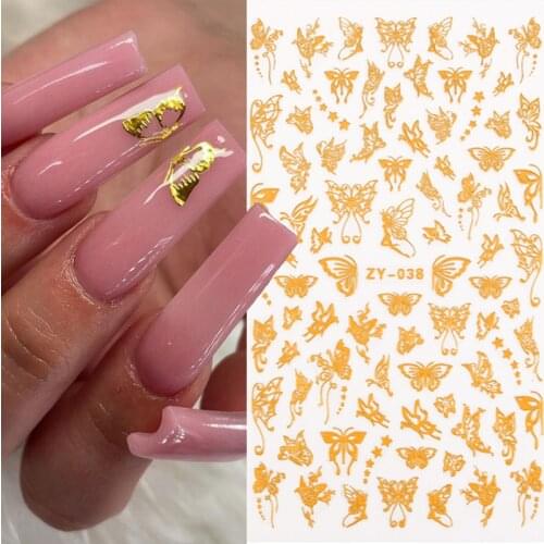 3D Holographics Butterfly Nail Stickers Design Laser Gold Sliver Self Adhesive Decal Fashion Charm Nail Art Decoration Accessory
