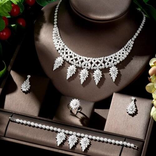 HIBRIDE Luxury Zircon Wedding Jewelry Sets for Women White Color African Jewelry Sets Stud Earrings pendientes de fiesta N-1311