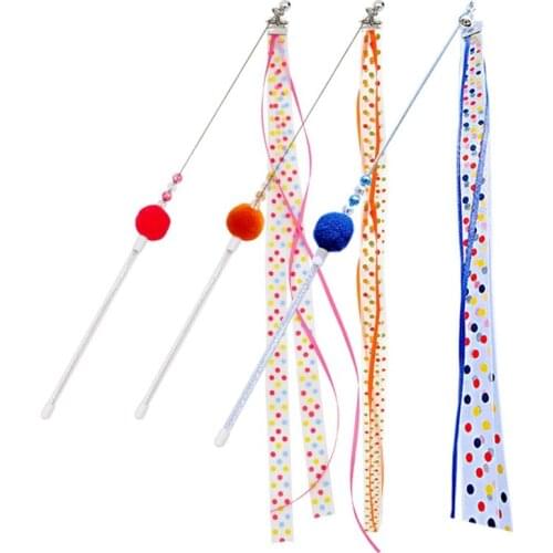 Cat Toy Cats Pet Ribbon Teaser Cat Toy Funny Plush Kitten Wand Toy Cat Teasing Wand with Bell Toys for Cats Pet Products