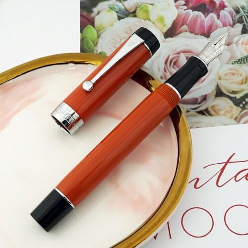 Jinhao 100 Centennial Resin Fountain Pen Red with Silver Clip EF/F/M/Bent Nib Ink Pen with Converter for Business Office Writing
