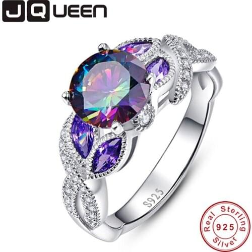 JQUEEN Mystical Rainbow Topaz S925 Sterling Silver Rings Sapphire Engagement Ring For Women Original Female Fine Jewelry