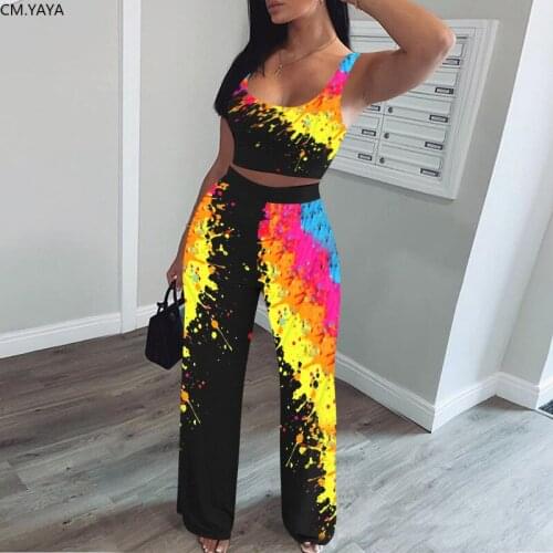 CM.YAYA Painting Galaxy Print Womens Set Tank Tops Straight Trousers Jogger Pants Tracksuit Matching Set Two Piece Set Outfit