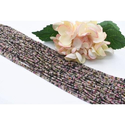 2-3mm Natural Faceted tourmaline Round stone beads For DIY Bracelet Necklace Jewelry Making Strand 15"