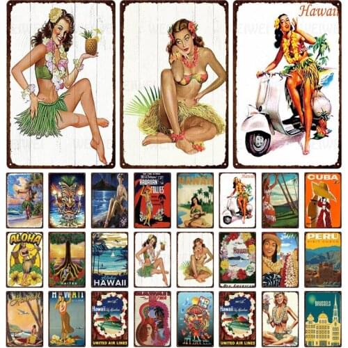 Summer Holiday Beach Pin Up Girl Tin Sign Plaque Metal Vintage Sexy Poster Wall Decor For Bar Pub Club Home Metal Painting