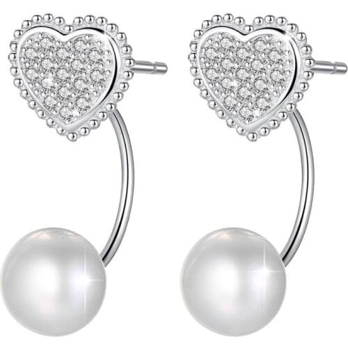 ANNA QUEEN Fashion Love Heart Shape Freshwater Pearl Ear Stud CZ Long Dangle Earrings PEW0056