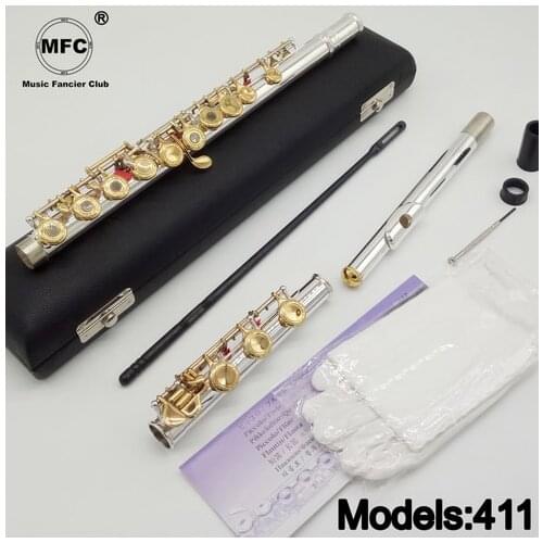 Music Fancier Club Flute 411 Engraving Hand Carved Keys Gold Plating Flutes B Leg Open Holes 17 Gold Keys