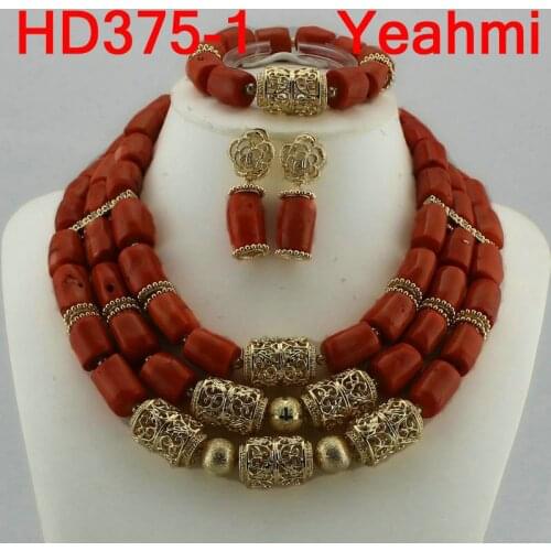 Dubai Indian Bridal African Coral Jewelry Sets Splendid Coral and Gold Nigerian Wedding Coral Beads Jewelry Set Original HD375-2