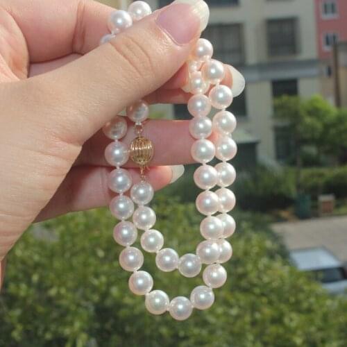 925 Ms. real natural big 7.5-8mm Akoya pearl necklace round seawater pearl necklace Genuine Natural freshwater 925 Ms