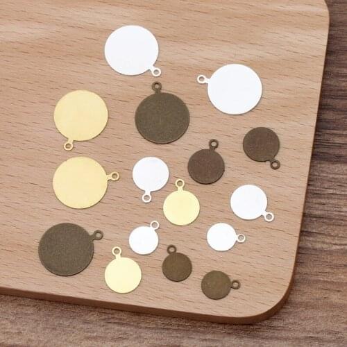 200 PCS 8-10-15mm Flat Brass Sheet Charms Base Metal Round Pendant Tray DIY Jewelry Accessories