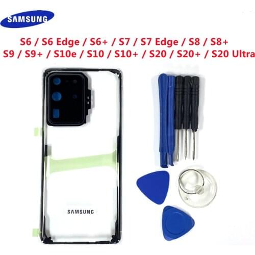 For Samsung Galaxy S6 S7 Edge S8 S9 S10 S20+ Plus Ultra S10e Transparent Rear Glass Case Battery Door Back Cover Housing + Tools