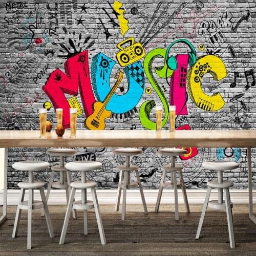 Dropship Custom Mural Wall Paper Bedroom Decor Creative Graffiti Art Music Brick Wall Painting KTV Bar Living Room Decoration