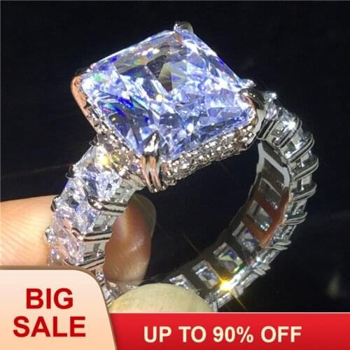 Luxury Jewelry Silver color ring Princess cut 5ct AAAAA Zircon Cz Engagement wedding band rings for women Men Gift