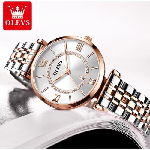OLEVS Luxury Ladies Watch Waterproof Rose Gold Steel Strap Women Wristwatch Rhinestone Brand Bracelet Clocks Relogio Feminino