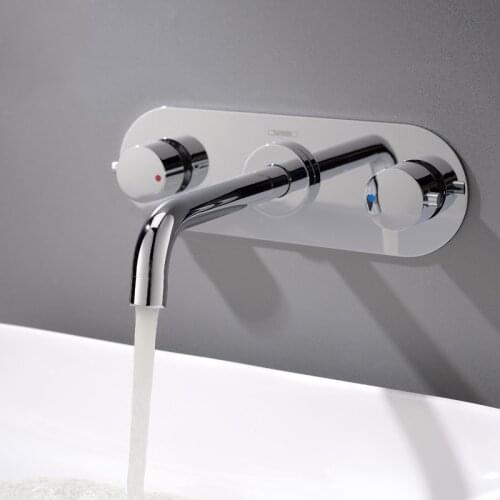 Luxury chrome brass bathroom sink faucet wall mounted basin cold hot water mixer tap two Handle three holes faucet