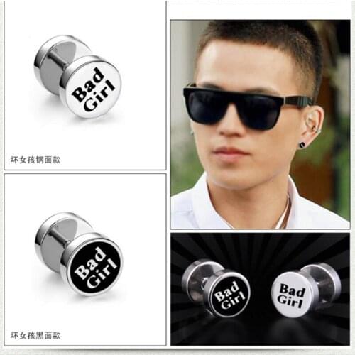 1 word "bad girl" earrings round punk stainless steel earrings unique girl ladies earrings