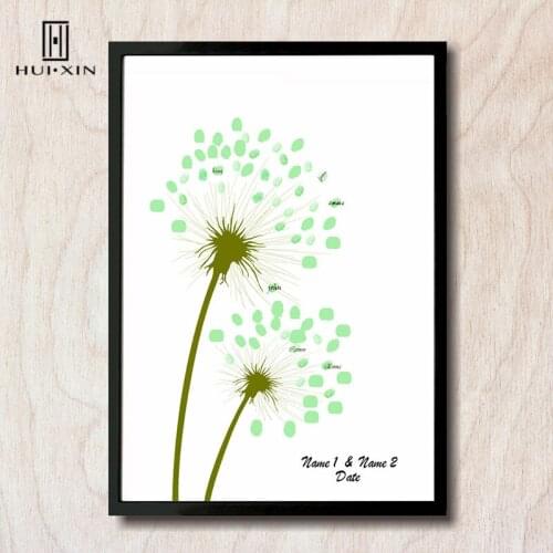 Pretty Romantic Plants With Flying Petal Custom Name Date Fingerprint DIY Guestbook for Engagement Ceremony Wedding Party Decor