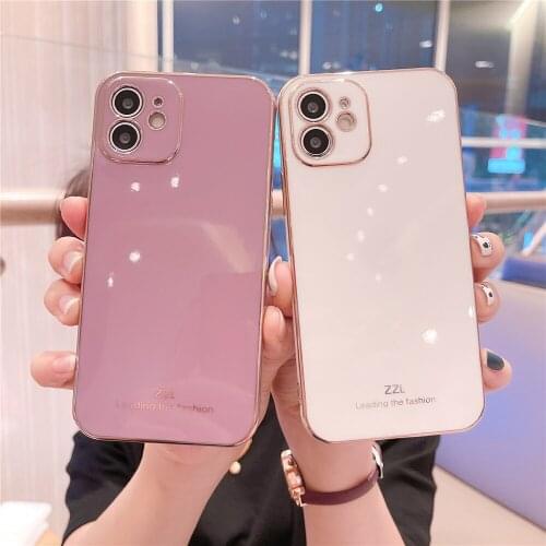 Stylish Electroplating Solid Color Phone Case For iPhone 12 Mini 11 Pro XS MAX Soft Silicone Lens Protective XR X 7 8 Plus Cover