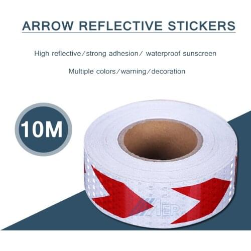 50mmx10m Reflective Warning Tape Self Adhesive Sticker Red White Arrow Printing for Car Motorcycle