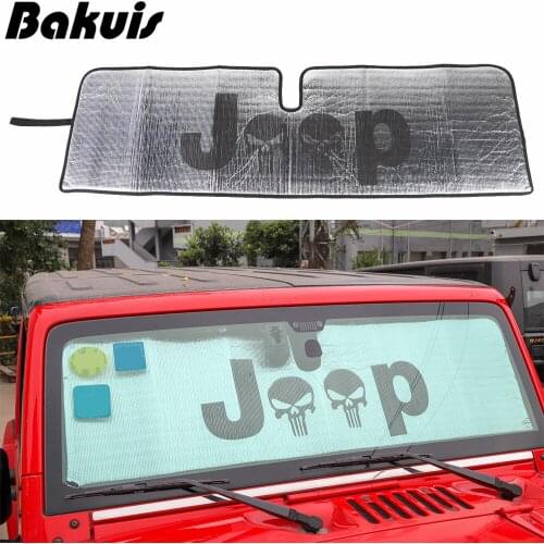 Windshield Sunshade Sun Shade Heat Shield Sun Visor Mat Skull Logo for Jeep Wrangler Rubicon Sahara TJ JK JKU 2 Door & 4 Door