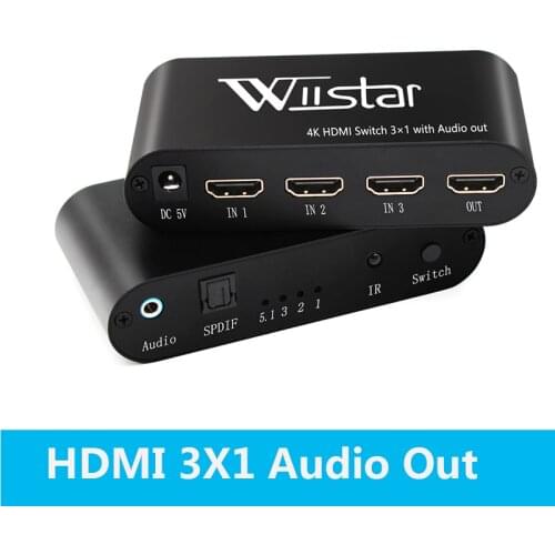 Wiistar 4K 30HZ HDMI Splitter Switch 3 In 1 Out HDMI Switcher with optical port Audio Extractor for PS4 pro DVD Lapto