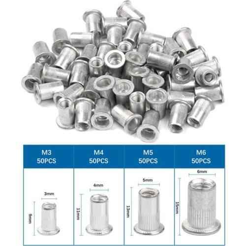 200pcs M3/M4/M5/M6 Rivet Nut Aluminum Rivnut Flat Head Threaded Rivet Insert Nutsert Cap Rivet Nut Assorted kit