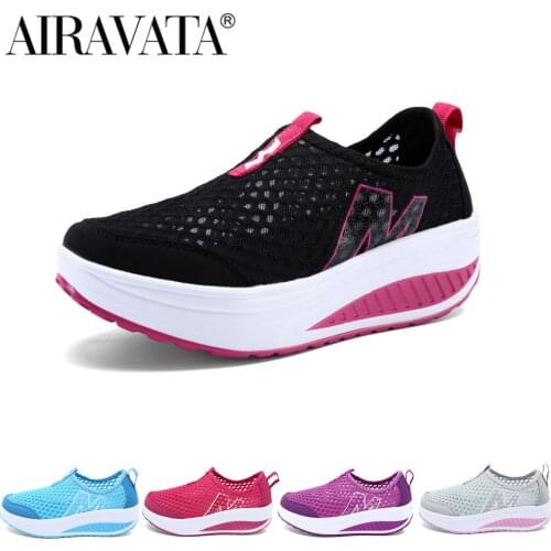 Newbeads Womens Platform Sneakers Walking Hollow Out Lady Fashion Fitness Shoes Breathable Rocking Shake Casual Mesh Shoes
