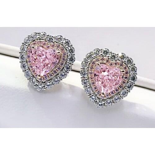 2021 New Arrival S925 Silver Ice Crushed 7*7mm Yellow Pink High Carbon Diamond Heart Earrings For Women Aniversary Fine Jewelry