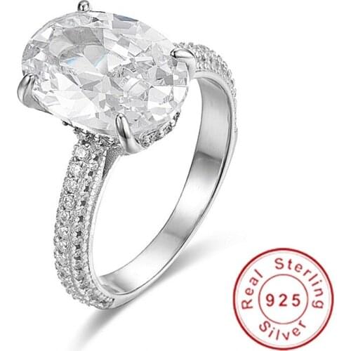 Luxury 100% 925 Sterling Silver rings finger Engagement Wedding jewelry for Women Big oval cut 4ct Simulated Diamond Ring gift