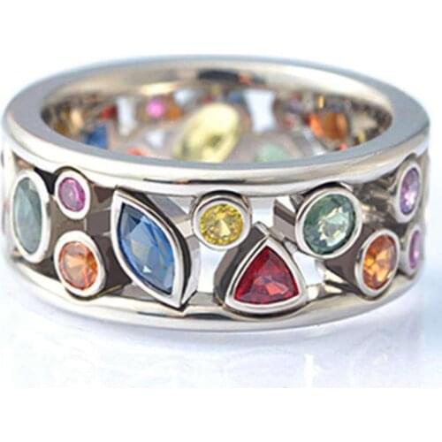 Vintage Rainbow Crystal Ring for Women Geometric AAA Zircon Women Promise Ring Female Wholesale Jewelry Accessories Party Gifts