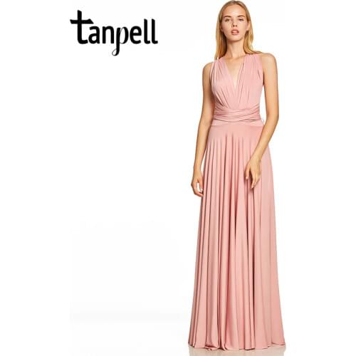 Tanpell criss-cross straps evening dress pink v neck sleeveless floor length a line gown women prom formal long evening dresses
