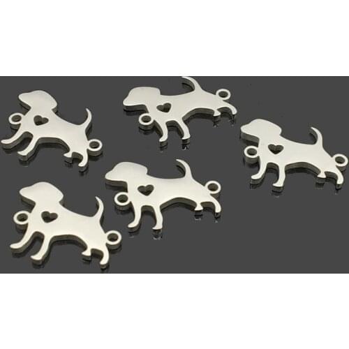 10pcs Dog Stainless Steel Connect Pendant Two Hole Stainless Steel Charm for Wish Bracelet Necklace Making
