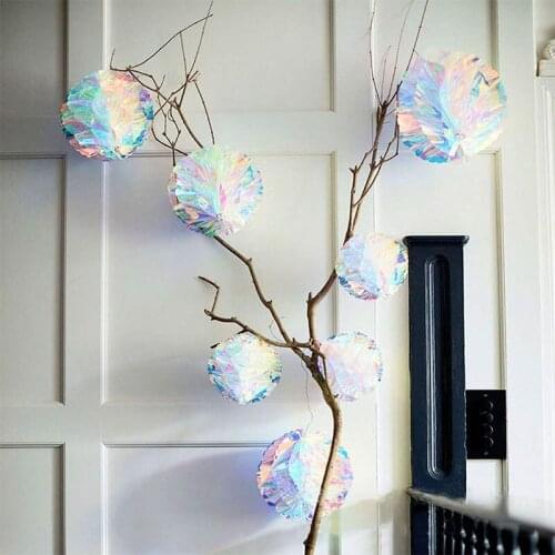 3PCS Rainbow Film Laser Plastic Colorful Gradient Paper Flower Ball Honeycomb Hanging Ornament Wedding Party Decoration Supplies