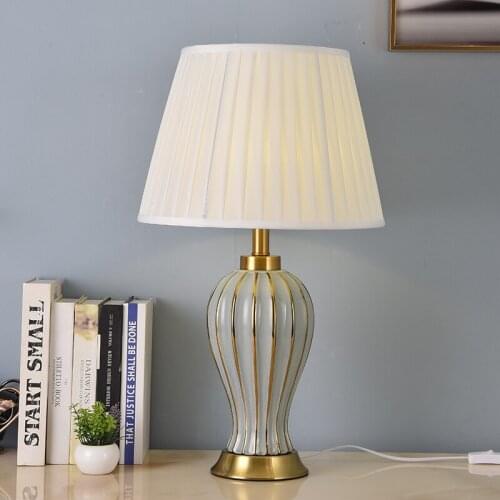 36X62cm SeeingDays High Grade Golden Edge Blue Ceramic Table Lamp For Living Room Bedroom Bedside Lamp Night Lighting Home Decor