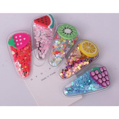 5 Pieces Snap Hair Clips for Girls Sparkle Fruit Transparent Hair Clips Quicksand Bling Sequin Hairpins Sweet Barrette Styling