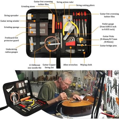 54Pcs Guitar Repairing Maintenance Tool Kit Guitar Setup Kit Repair Tools with Carry Bag Large Care Set of Tools Guitar Tool Kit