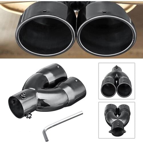 63mm 2.5\'\' Double-Barrel Car Exhaust Pipe Universal Car Inlet Dual Rear Muffler Exhaust Tip Tail Pipe Outlet With Wrench
