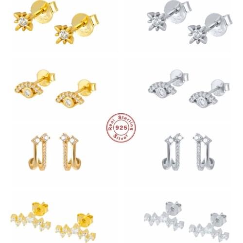 Aide 925 Sterling Silver Diamond Stud Earrings For Women Shiny Cubic Zirconia Jeweled Eyes Line Ear Stud Party Fine Jewelry Gif