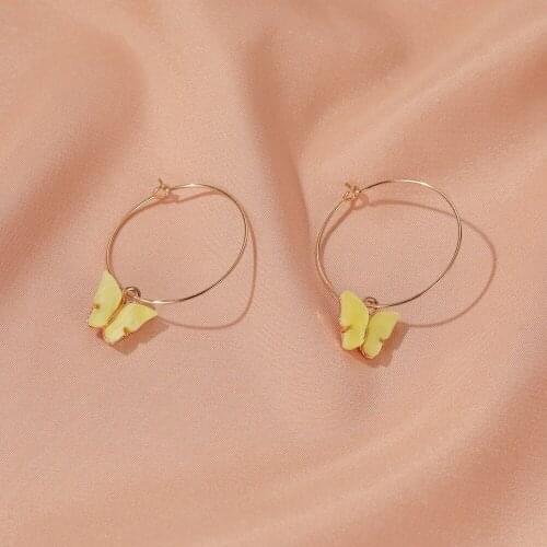 Butterfly Earrings For Women Gold Silver Color Charm Ear Hoop Jewelry Colorful Acrylic Pendant Loop Large Circle Dangle Eardrop