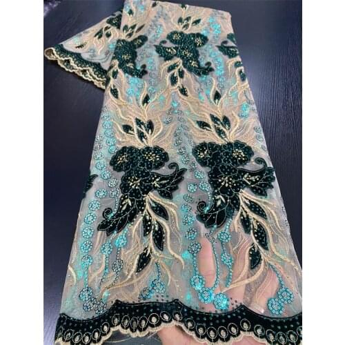 Velvet Lace Fabric Sequins Lace Fabric 2020 Latest Nigerian French Tulle Lace with Stones High Quality African Net Lace APW3201B